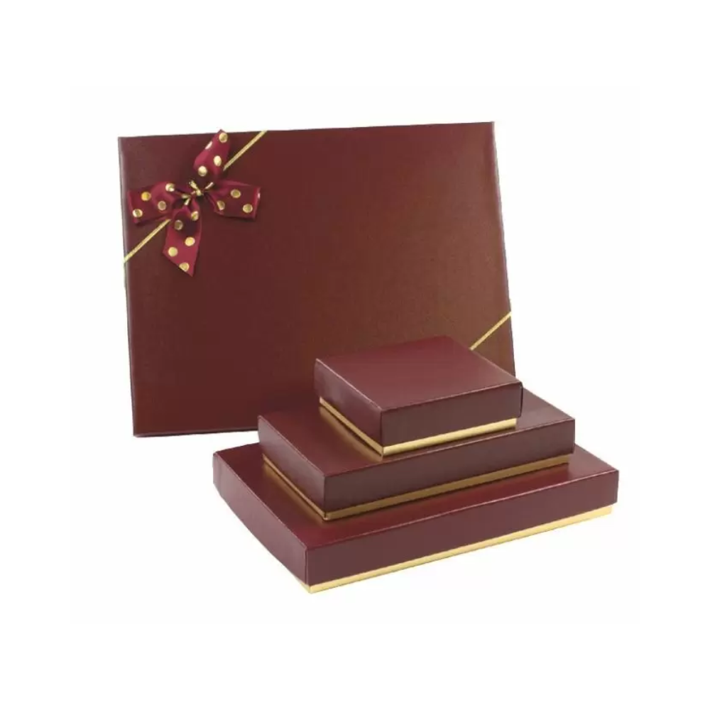 Burgundy Lid / Gold Base Rigid Candy Boxes