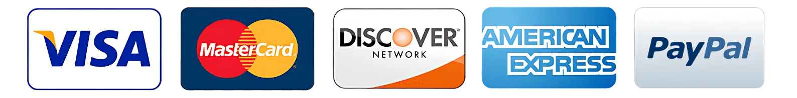 Visa, Mastercard, Discover, American Express and PayPal accepted